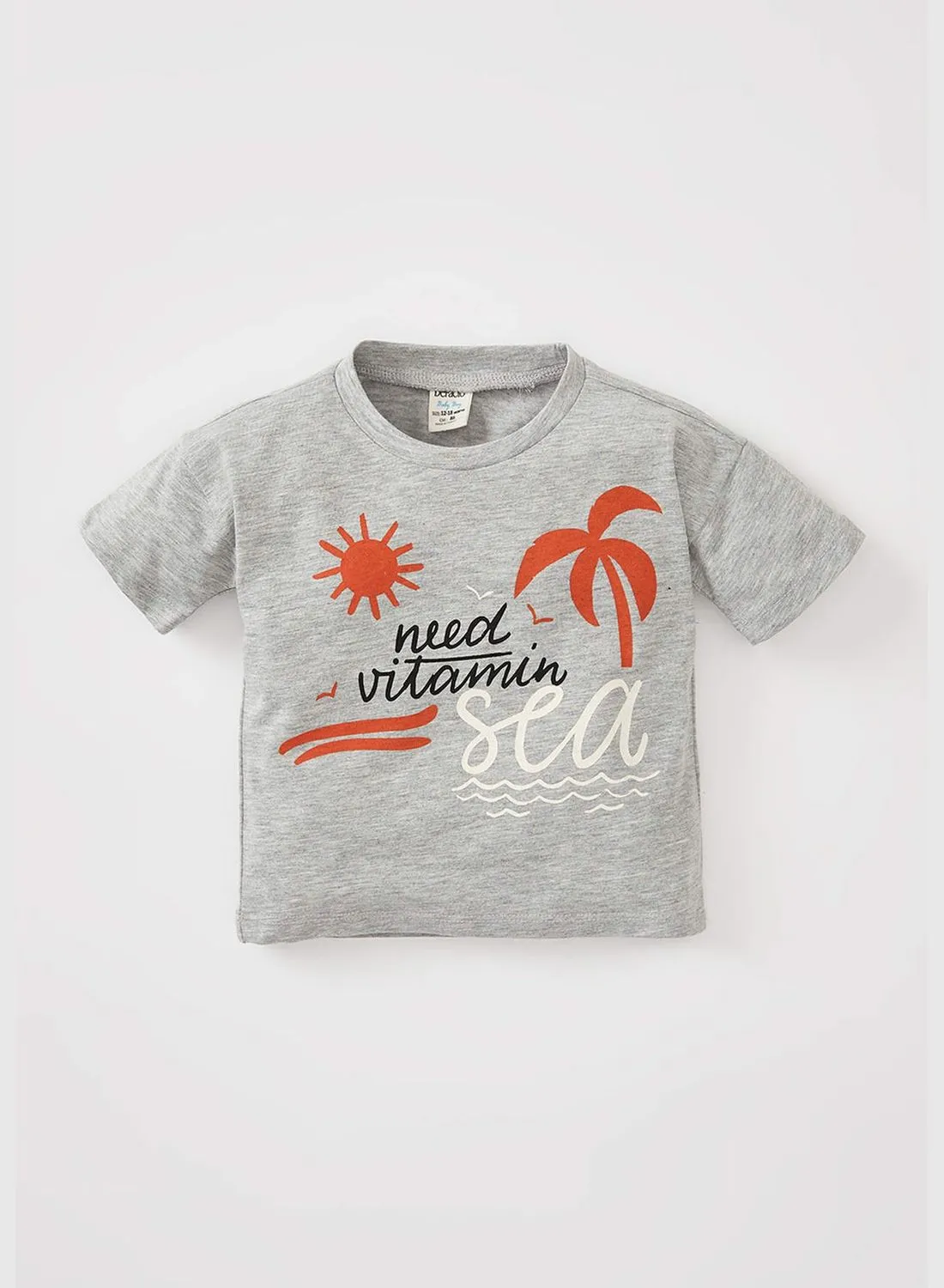 DeFacto Regular Fit Short Sleeve Slogan Palm Print T-Shirt