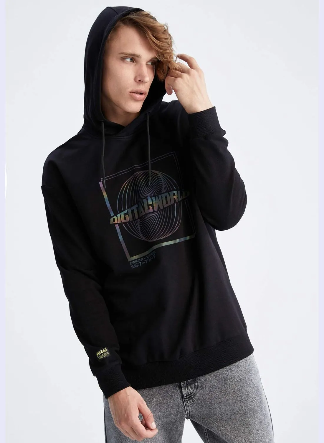 DeFacto Man Boxy Fit Hooded Long Sleeve Knitted Sweatshirt