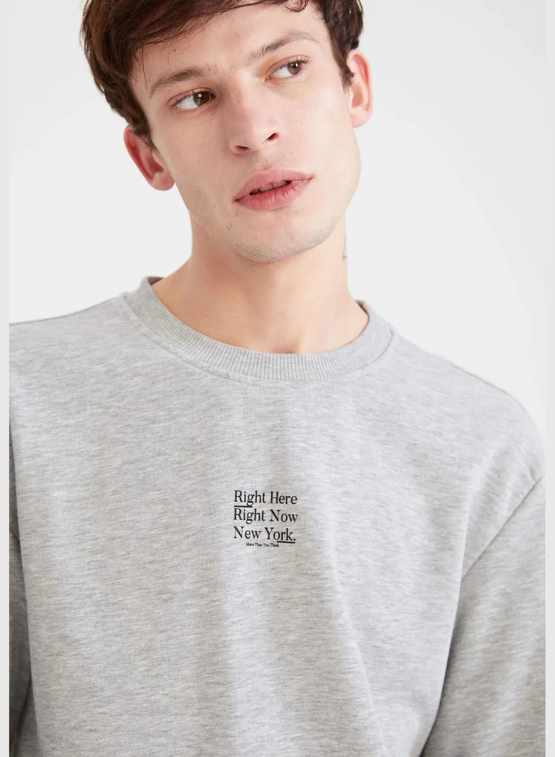 DeFacto Regular Fit Crew Neck Long Sleeve Slogan Print Sweatshirt
