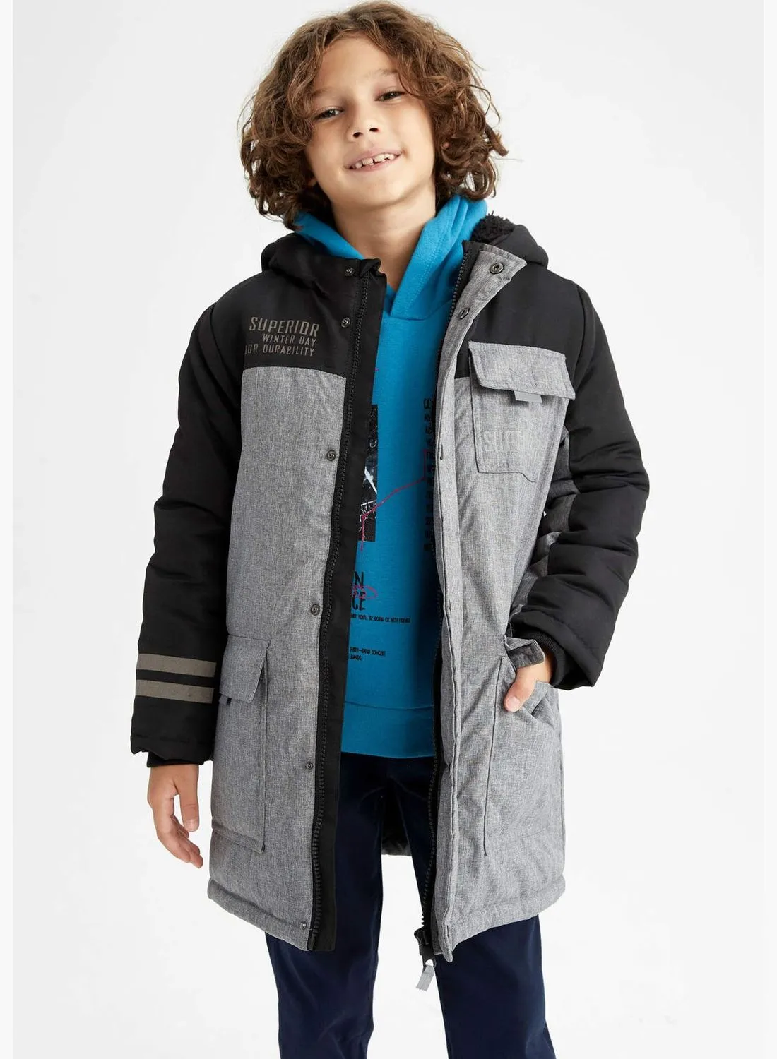 DeFacto Boy Regular Fit Hooded Long Sleeve Coat