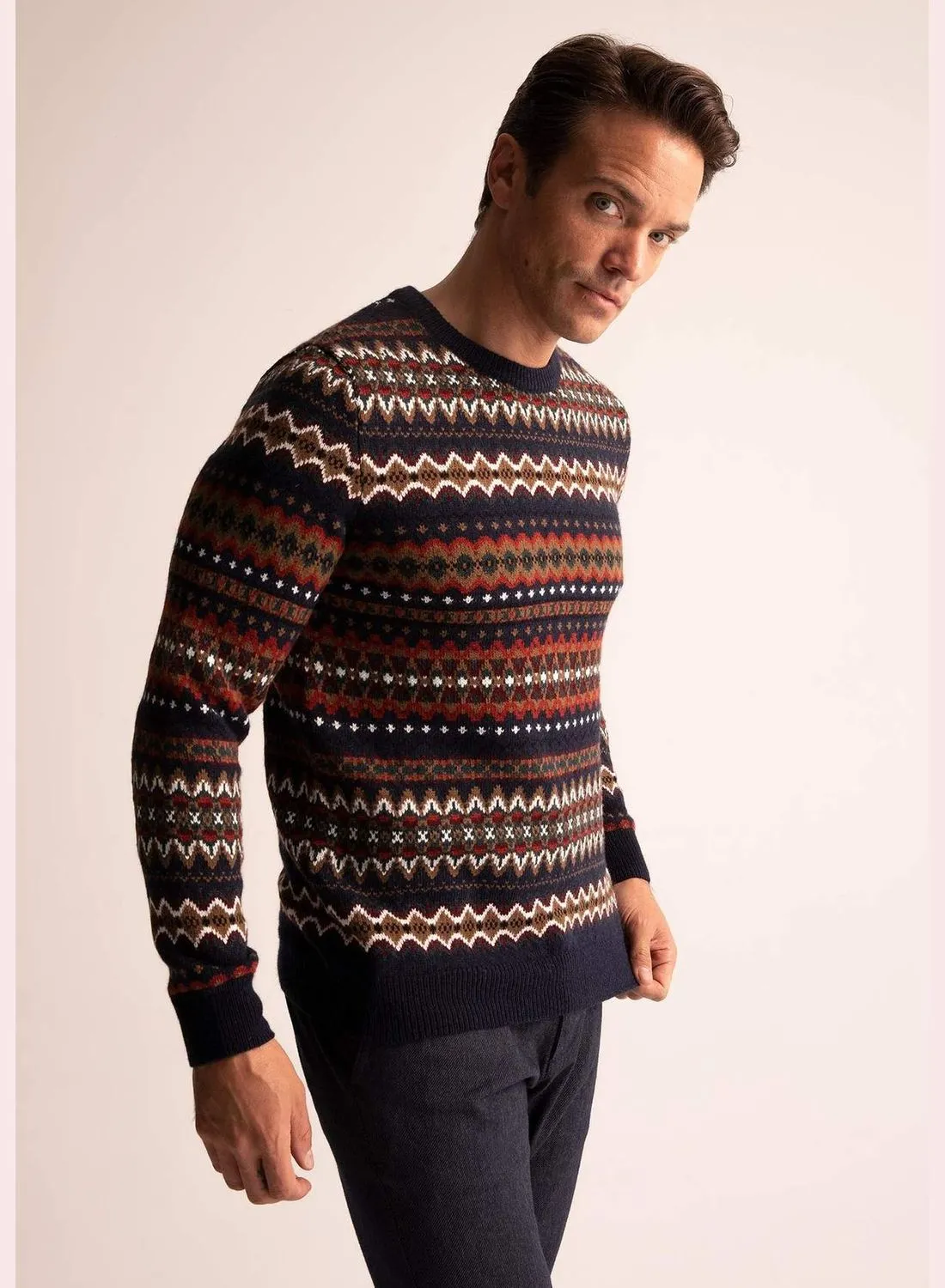 DeFacto Slim Fit Crew Neck Patterned Knitwear Sweater