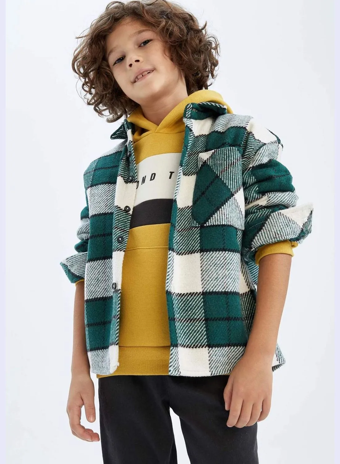 DeFacto Boy Oversize Fit Polo Neck Woven Long Sleeve Shirt