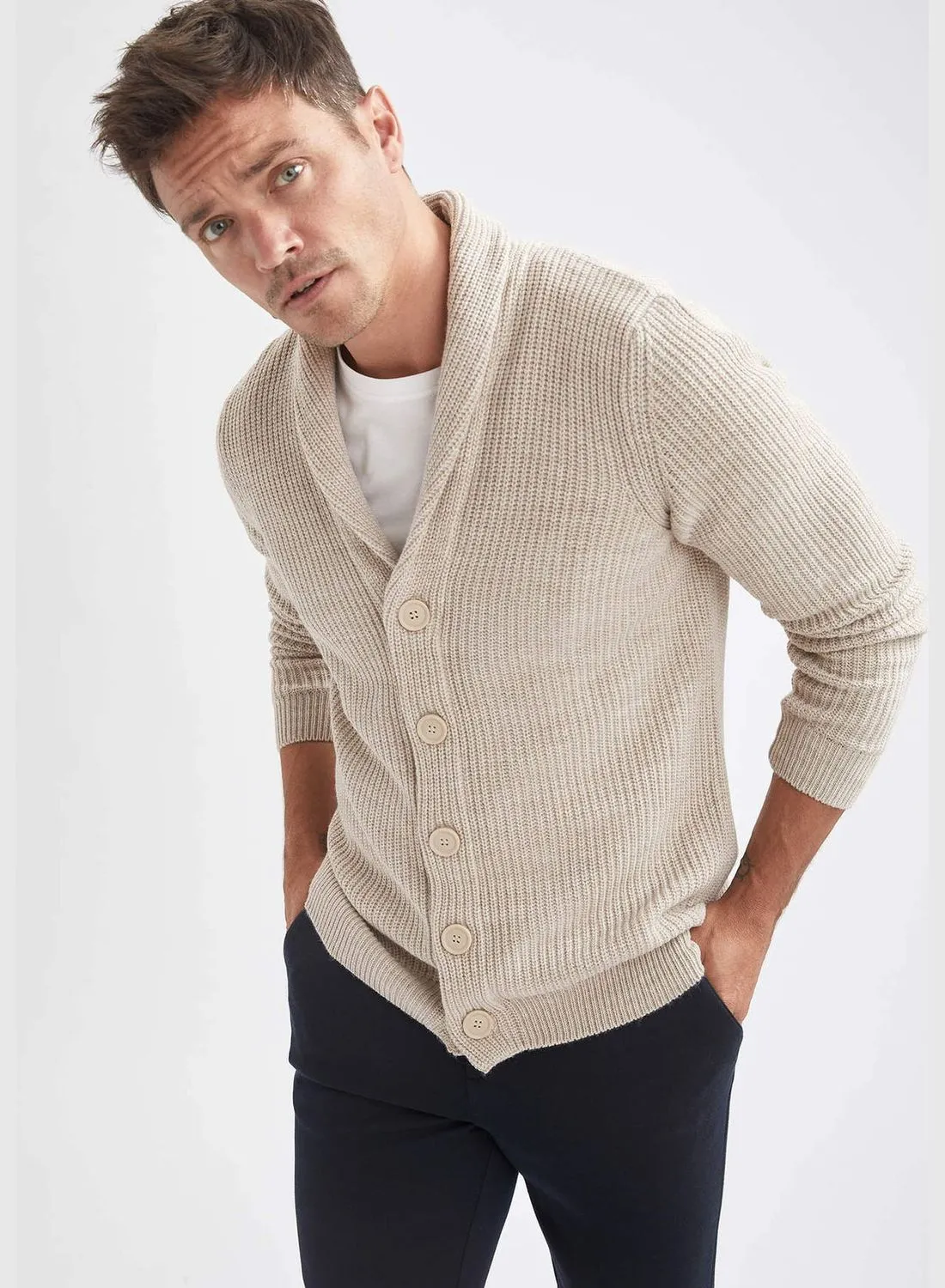 DeFacto Slim Fit Open Collar Buttoned Cardigan