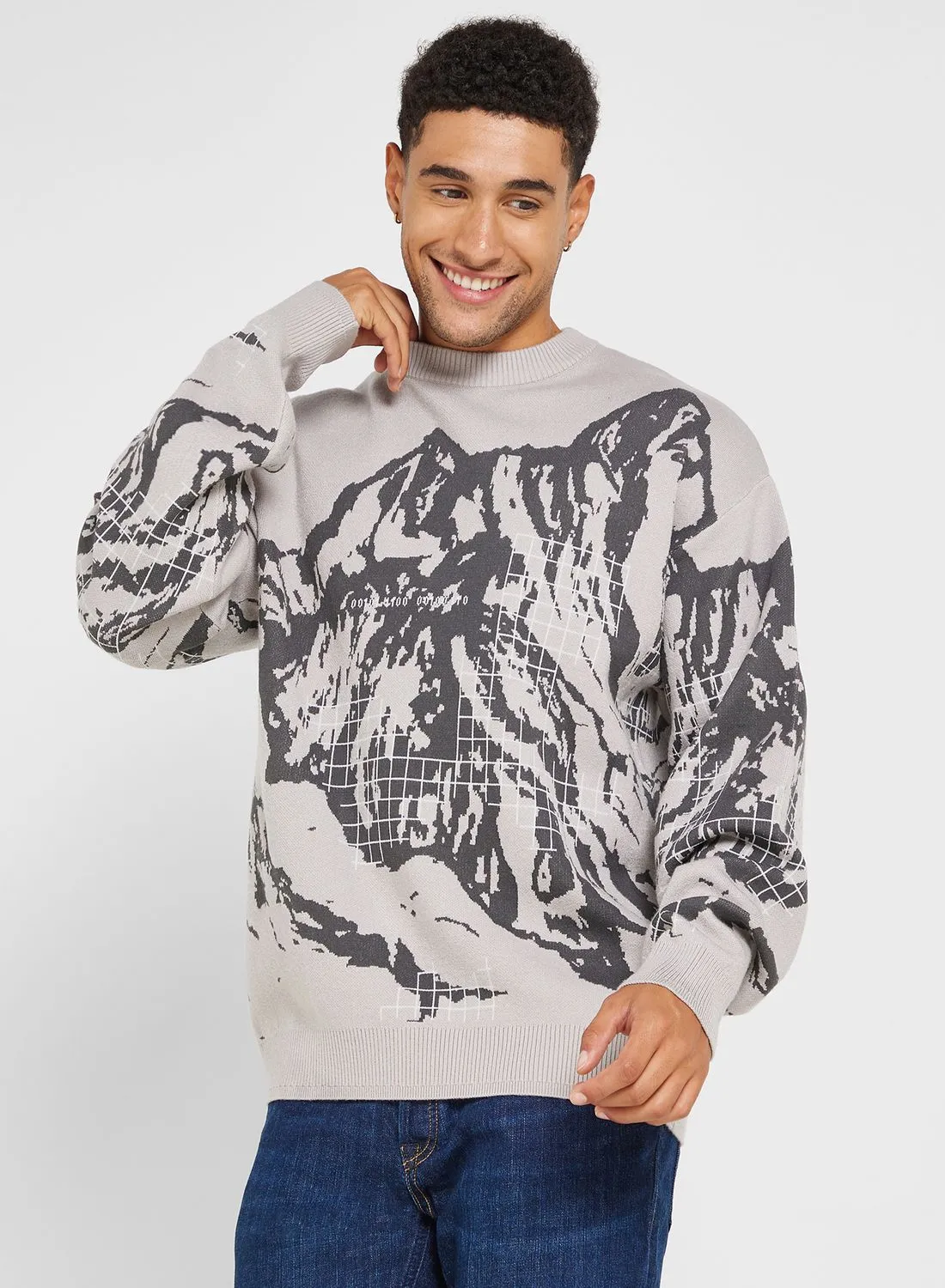 JACK & JONES Landscape Print Crew Neck Sweatshirt