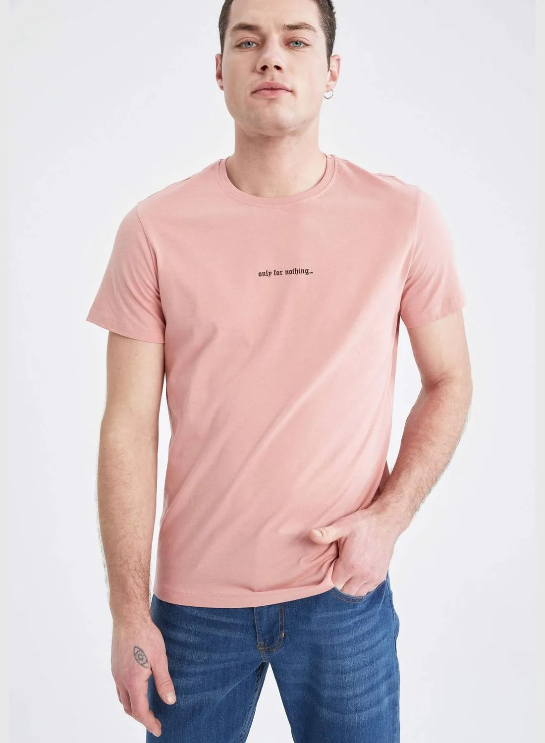 DeFacto Slim Fit Short Sleeve Slogan Printed T-Shirt