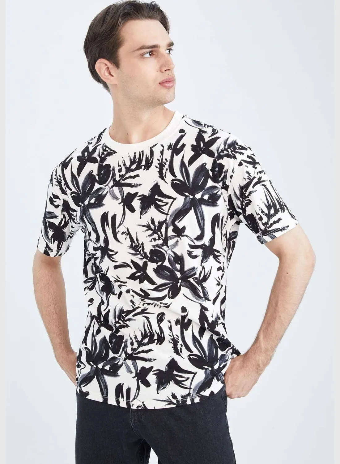 DeFacto Boxy Fit Short Sleeve Palm Print T-Shirt
