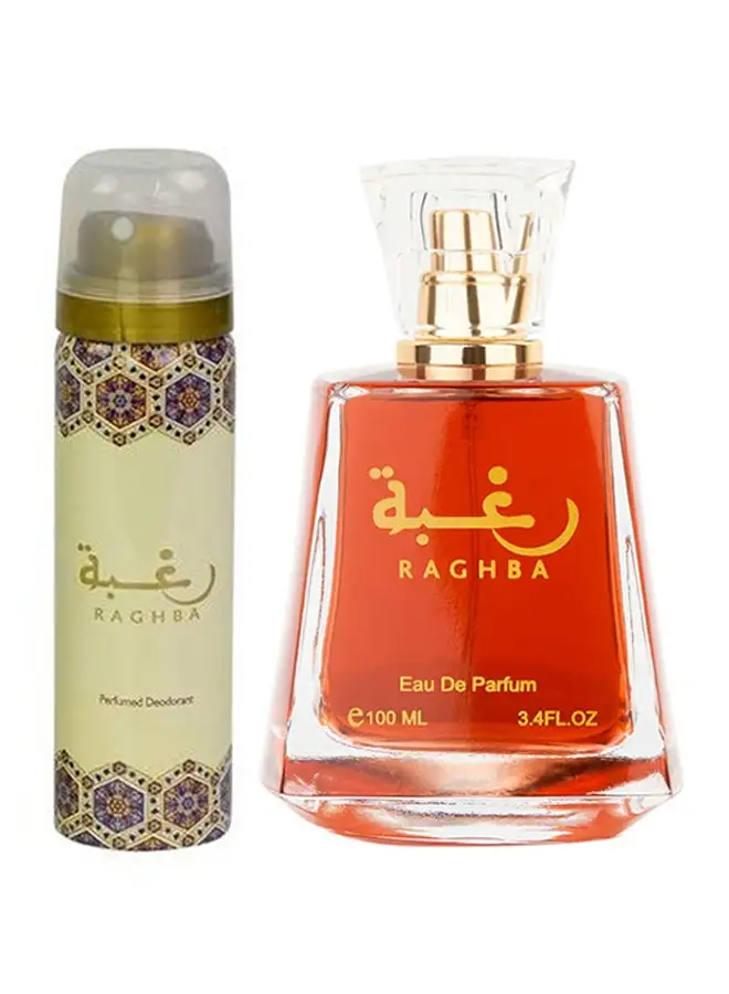 Lattafa Raghba EDP With Raghba Perfumed Deodorant Raghba EDP 100ml, Perfumed Deodorant 100ml