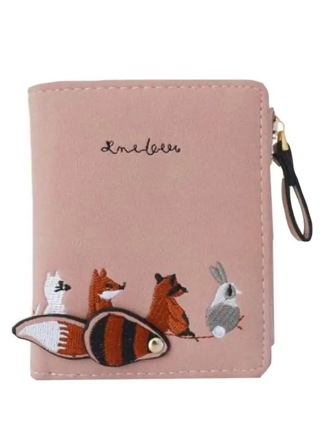 Generic Animals Embroidery Bifold Wallet Pink/Brown