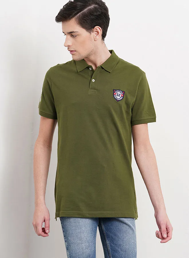 QUWA Solid Pattern 2 Button Placket Polo Pickle Green