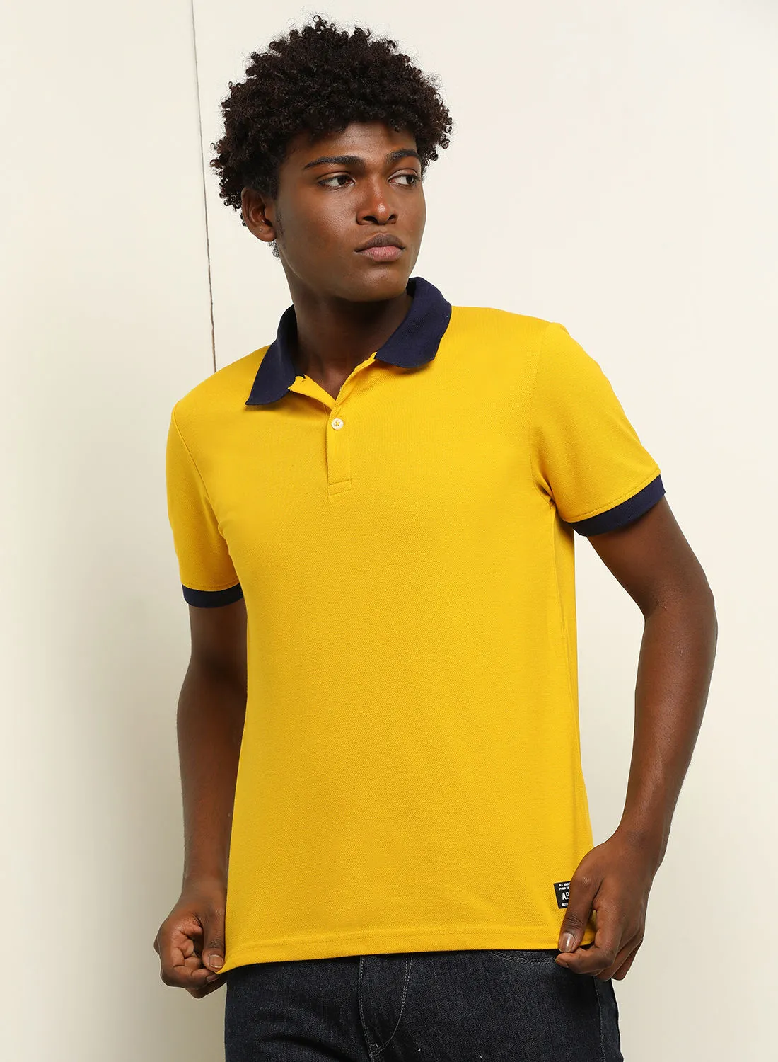 ABOF Button Detail Regular Fit Collared Neck Polo Yellow/Navy
