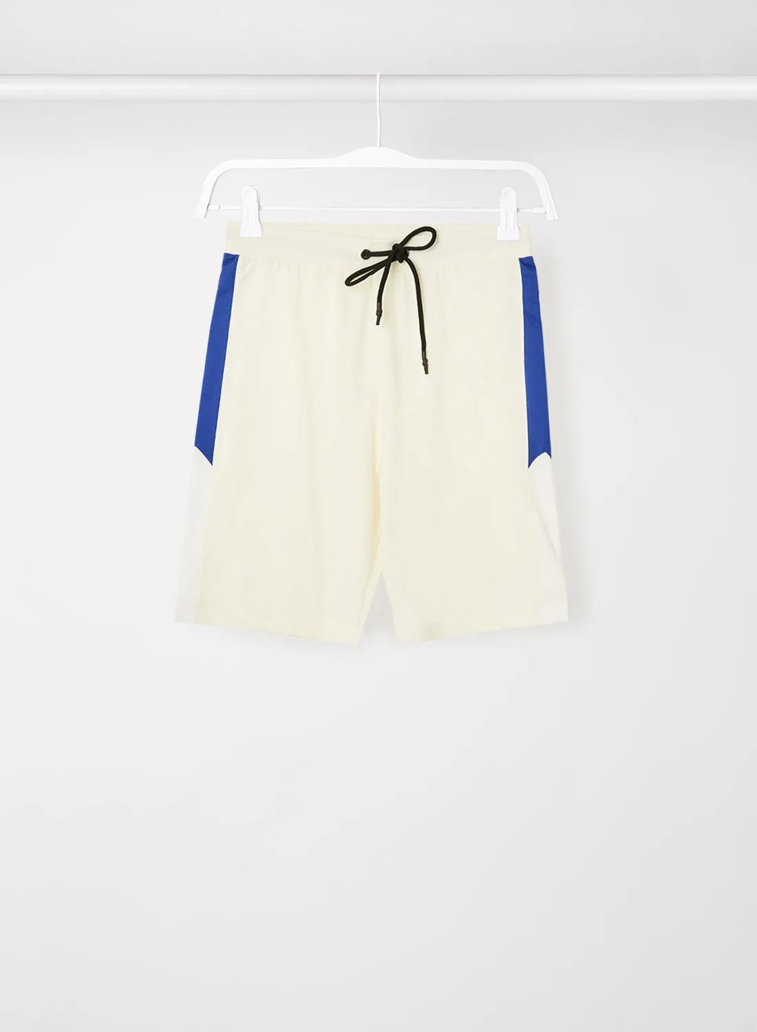 ABOF Colourblock Pattern Elastic Waistband Drawstring Shorts Off White/Blue