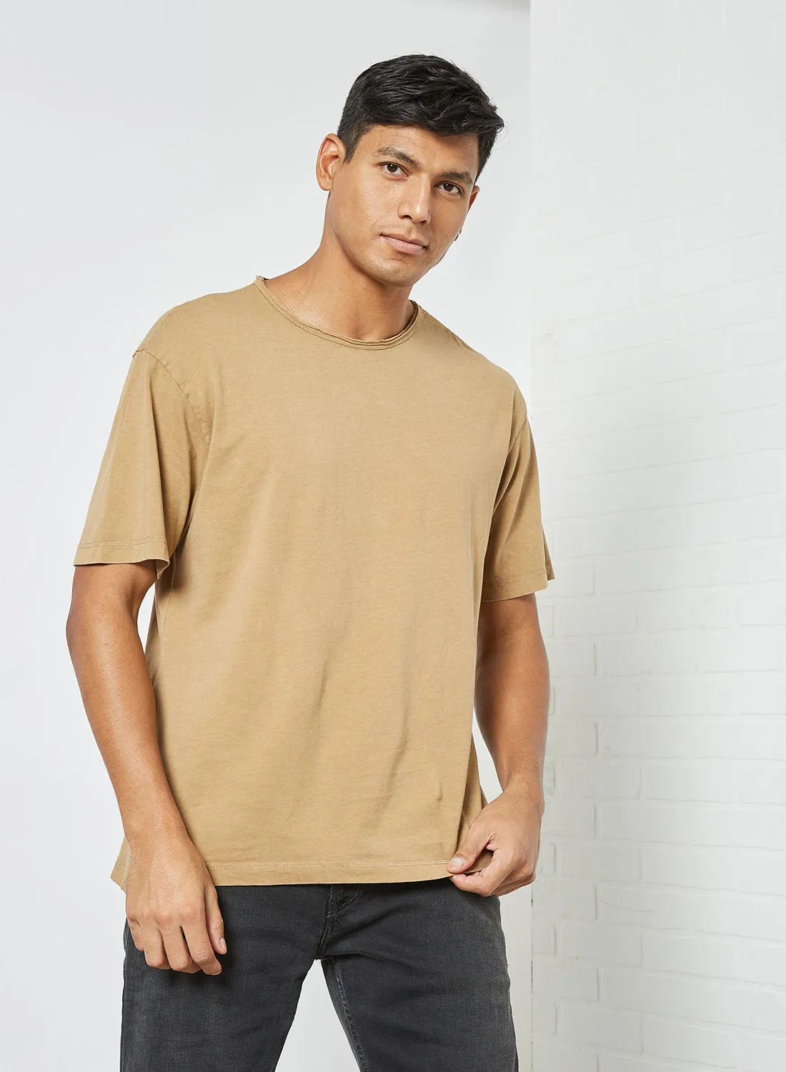 ONLY & SONS Raw Crew Neck T-Shirt Beige