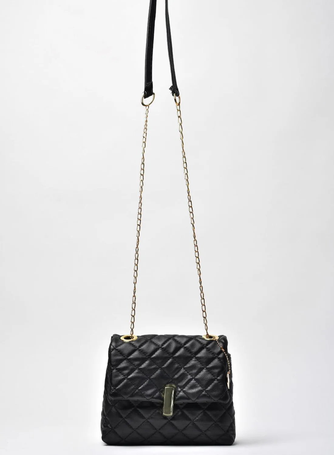 Jove Quilted Pattern Spacious Half-Chain Strap Crossbody Bag Black