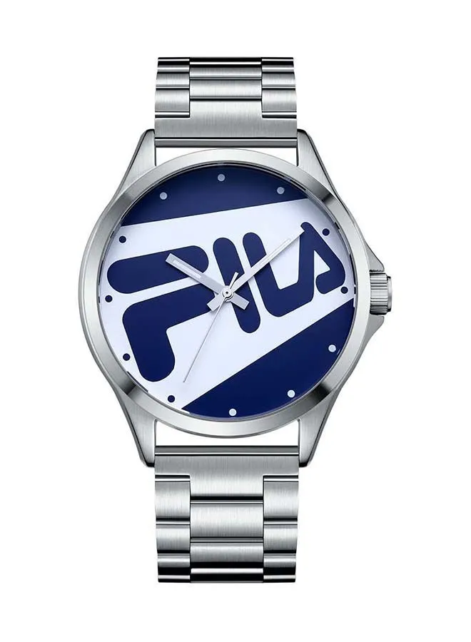 FILA Analog Watch For Men Stainless Steel Case White and Blue  Logo Display Stainless Steel Bracelet
