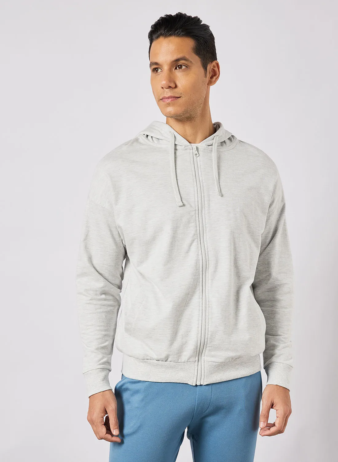 Noon East Men's Casual Hoodie With Zipper and Side Pockets Heather Grey