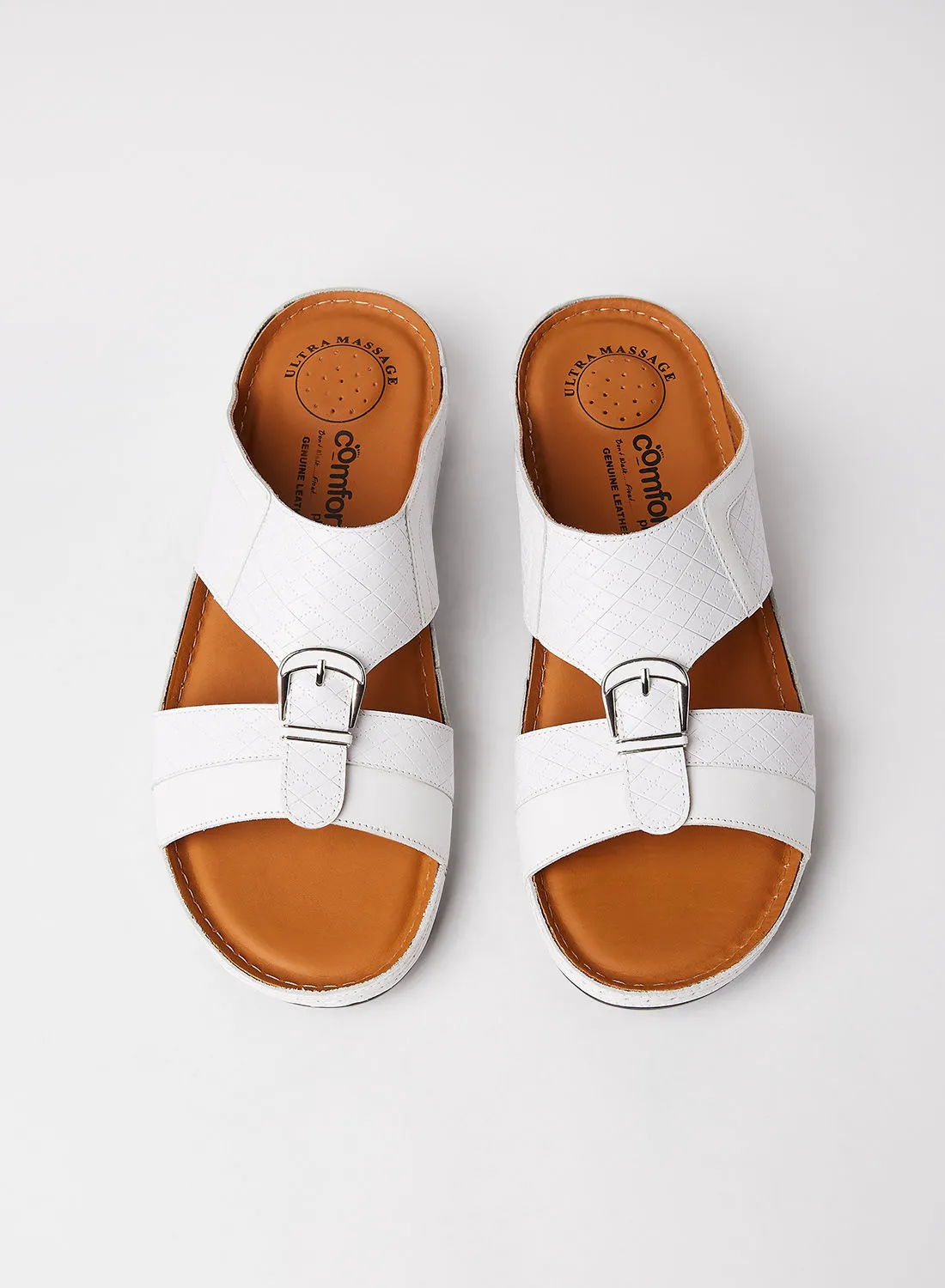 Comfort Plus Textured Leather Sandals White