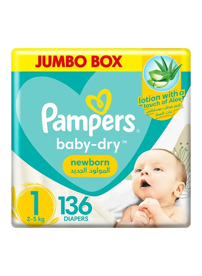 Pampers Aloe Vera Taped Diapers Size 1 Jumbo Pack 136 Count