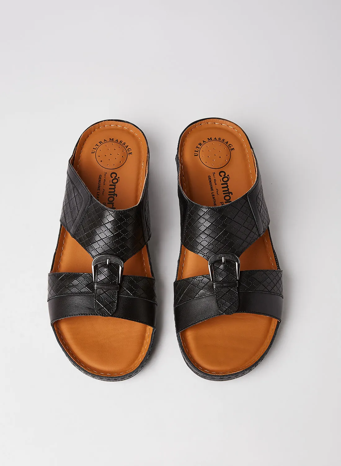 Comfort Plus Diamond Pattern Leather Sandals Black