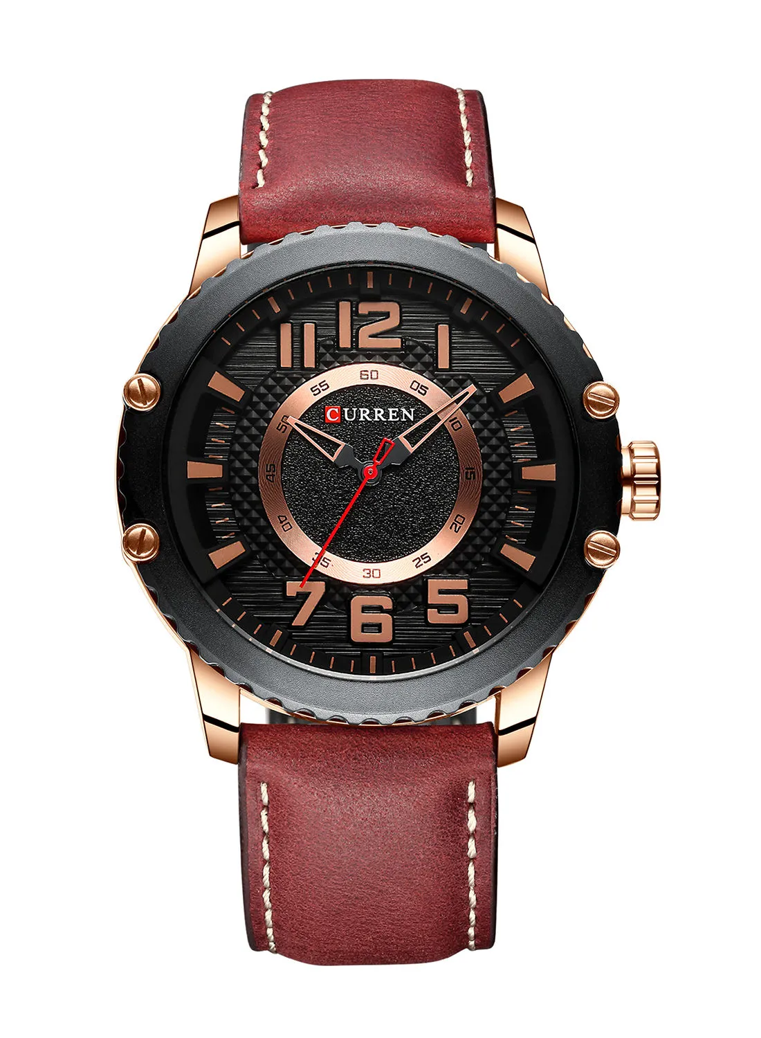 CURREN Men's Waterproof Geniune Leather BAnd Casual Quartz Watch 8341 - 48 mm - Red