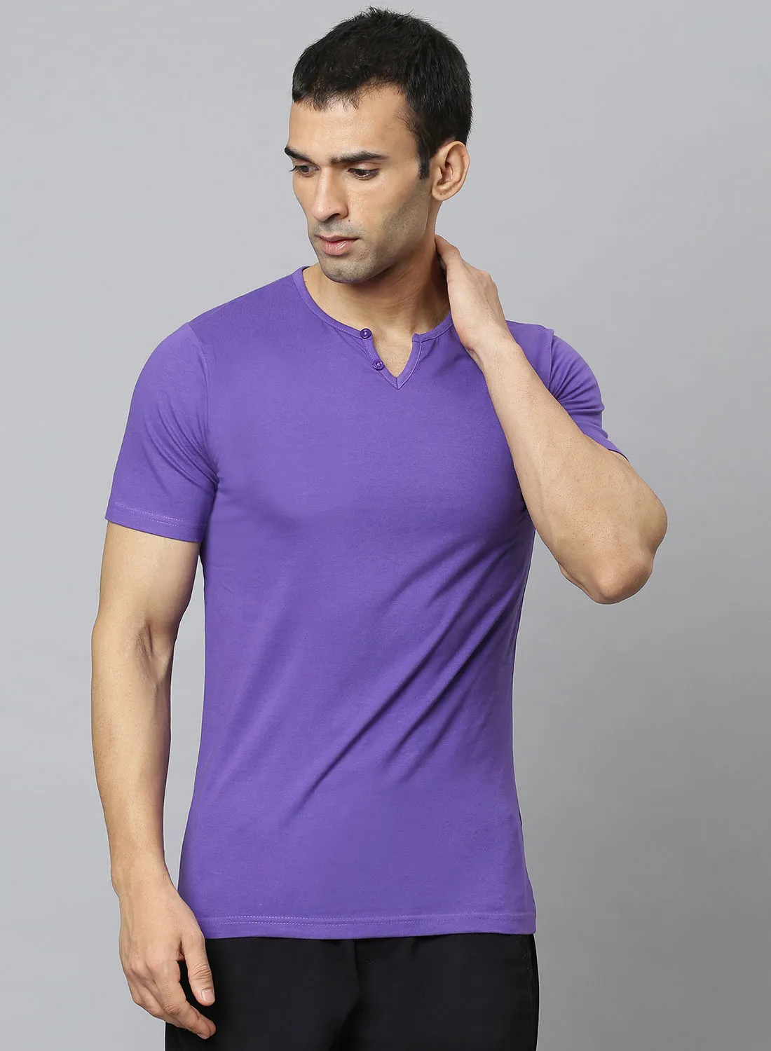 OFFROAD Casual Henley Neck T-Shirt Violet