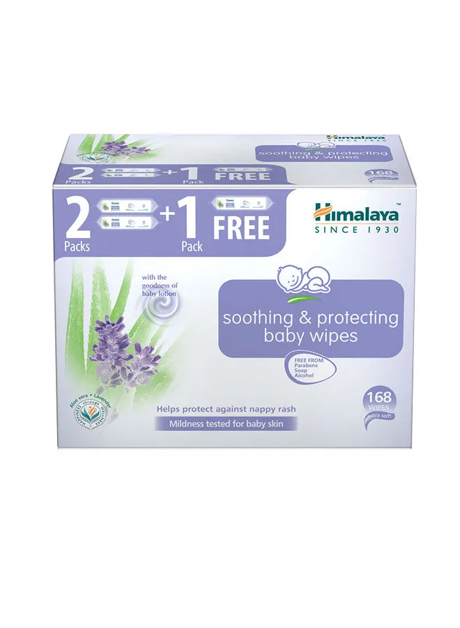 Himalaya Baby Wipes, 2+1 Pack With Lavender Aloe Vera Scent Soothing And Protecting