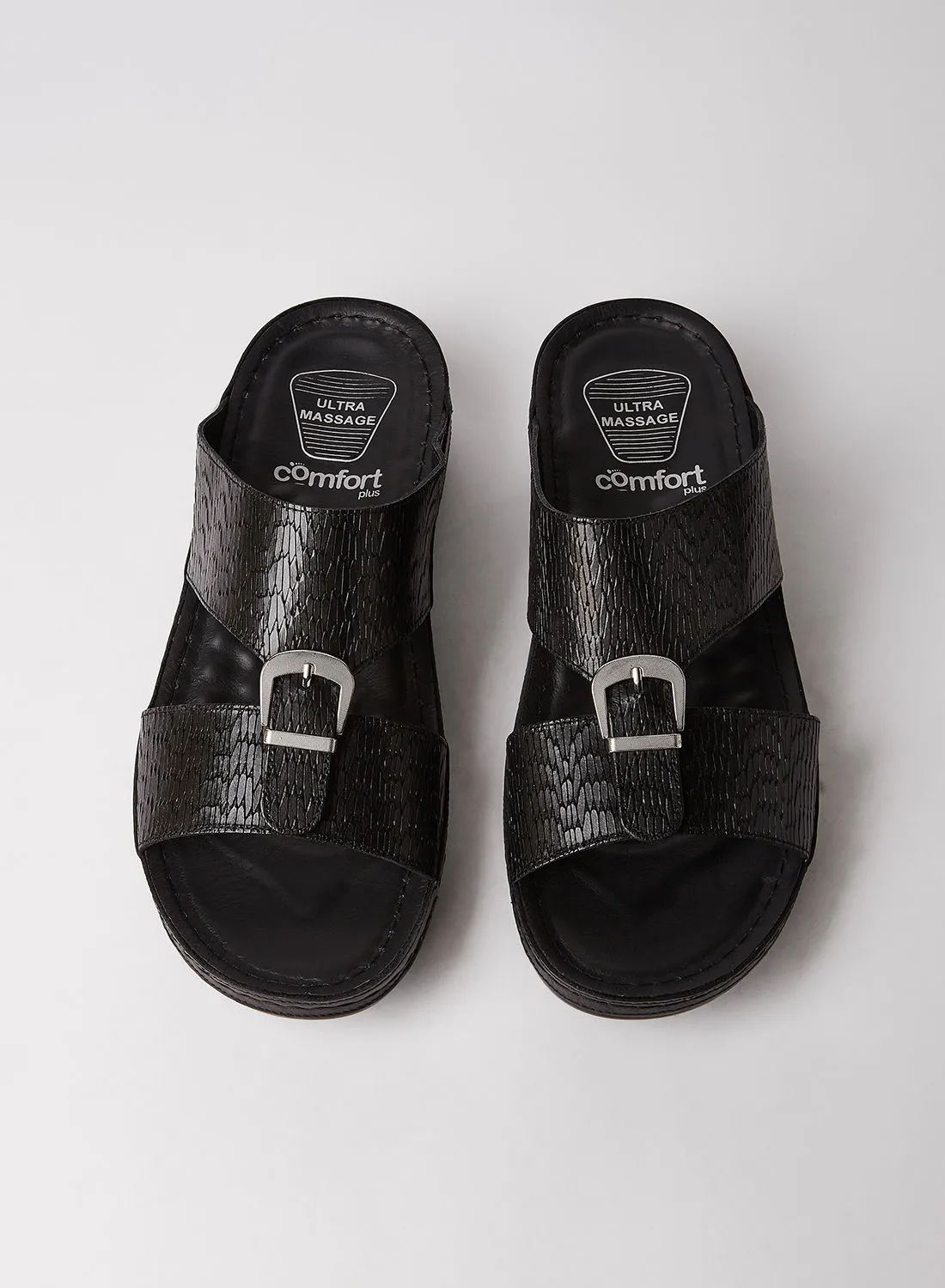 Comfort Plus Buckle Detail Leather Sandals Black