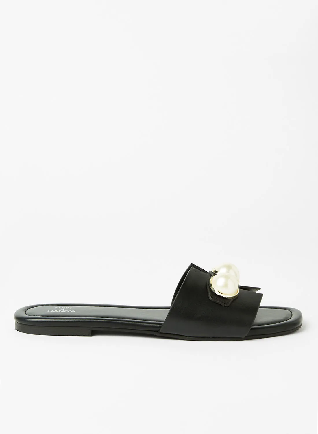SIVVI for HANIYA Faux Pearl Flat Sandals Black