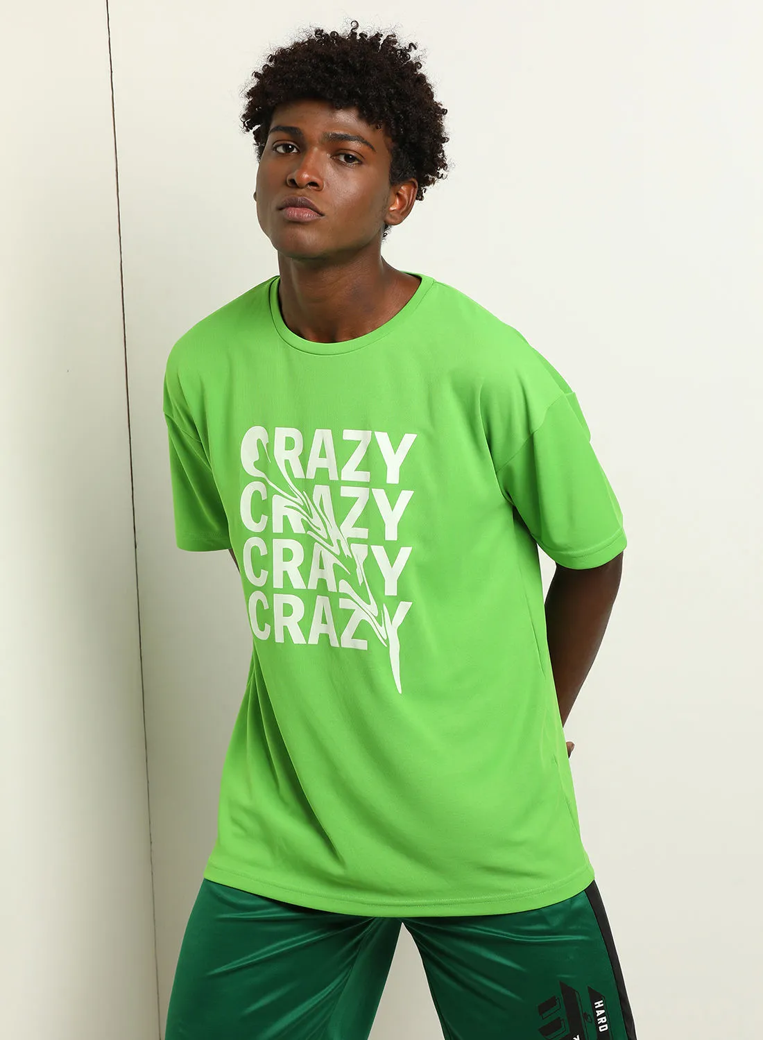 ABOF Crazy Printed Regular Fit Crew Neck T-Shirt Light Lime Green