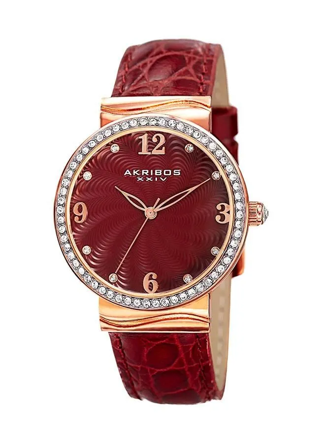 Akribos XXIV Rose Gold Ion Plated Alloy on Burgundy Strap, Burgundy Dial with Rose Gold Tone Hands