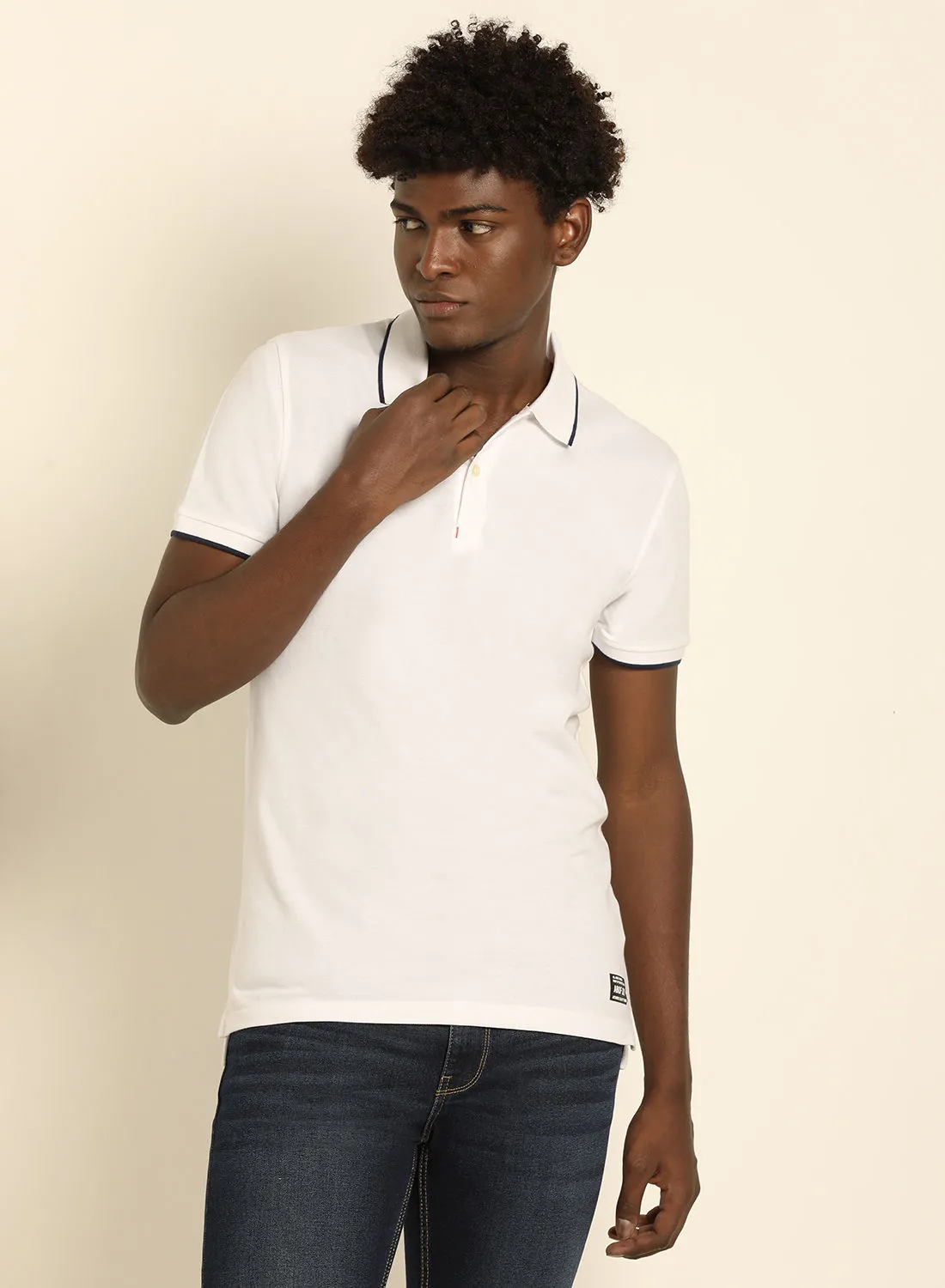 ABOF Button Detail Slim Fit Collared Neck Polo Ghost White