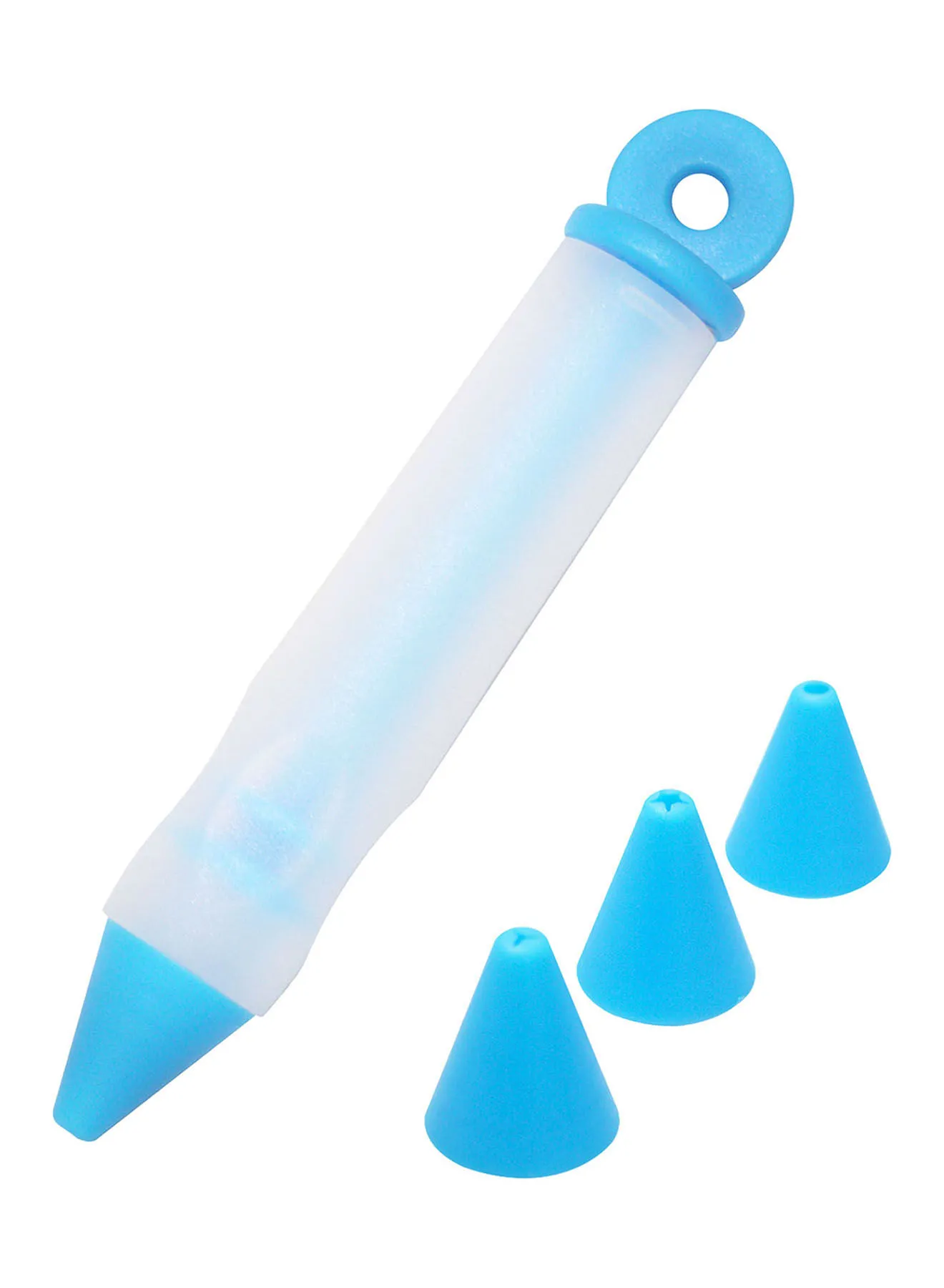Amal Piping Syringe With 4 Tips - Silicone - Reusable - Cake Decorating Tools - Baking Tools - White/Blue