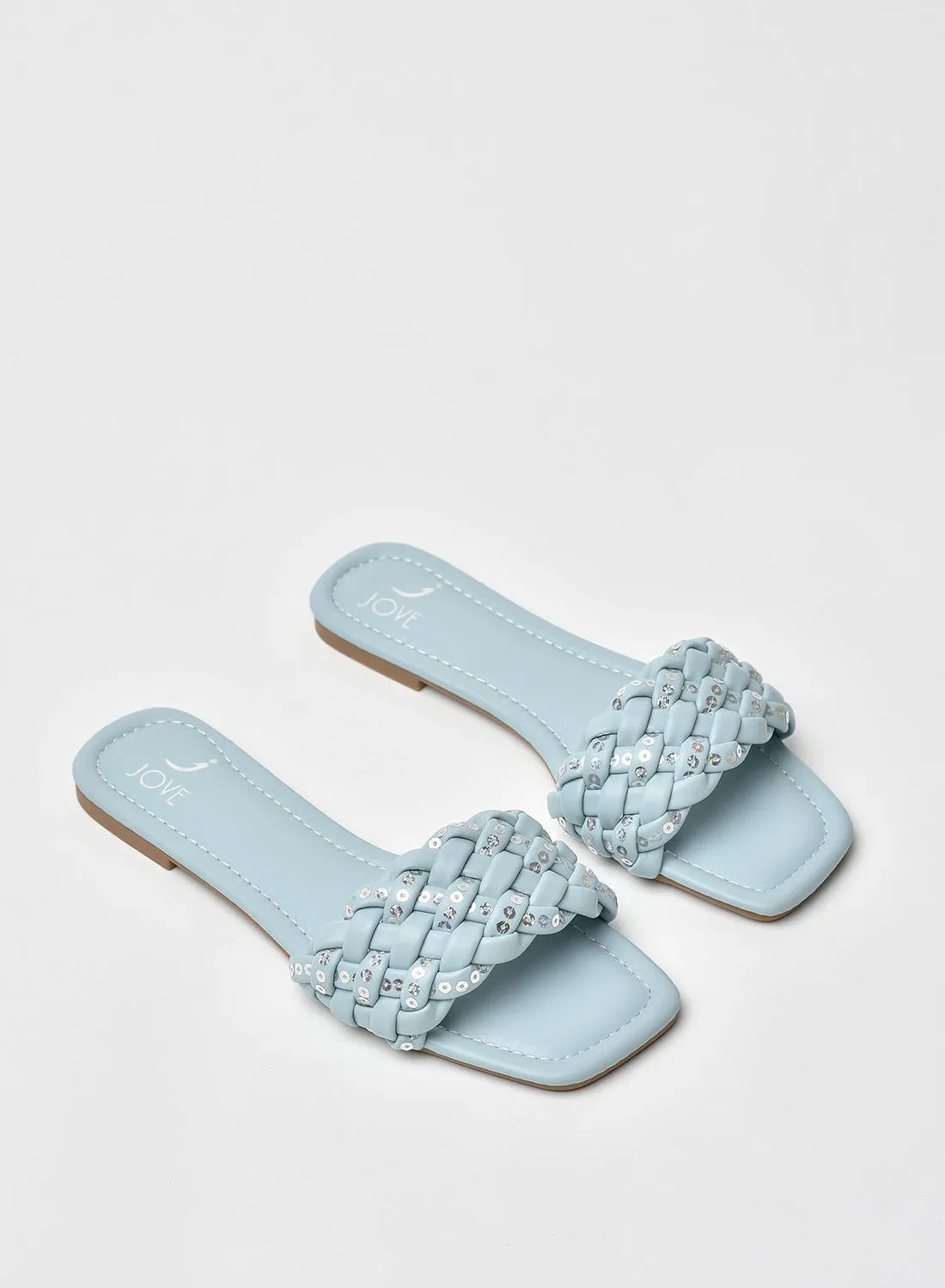 Jove Stylish Elegant Flat Sandals Light Blue