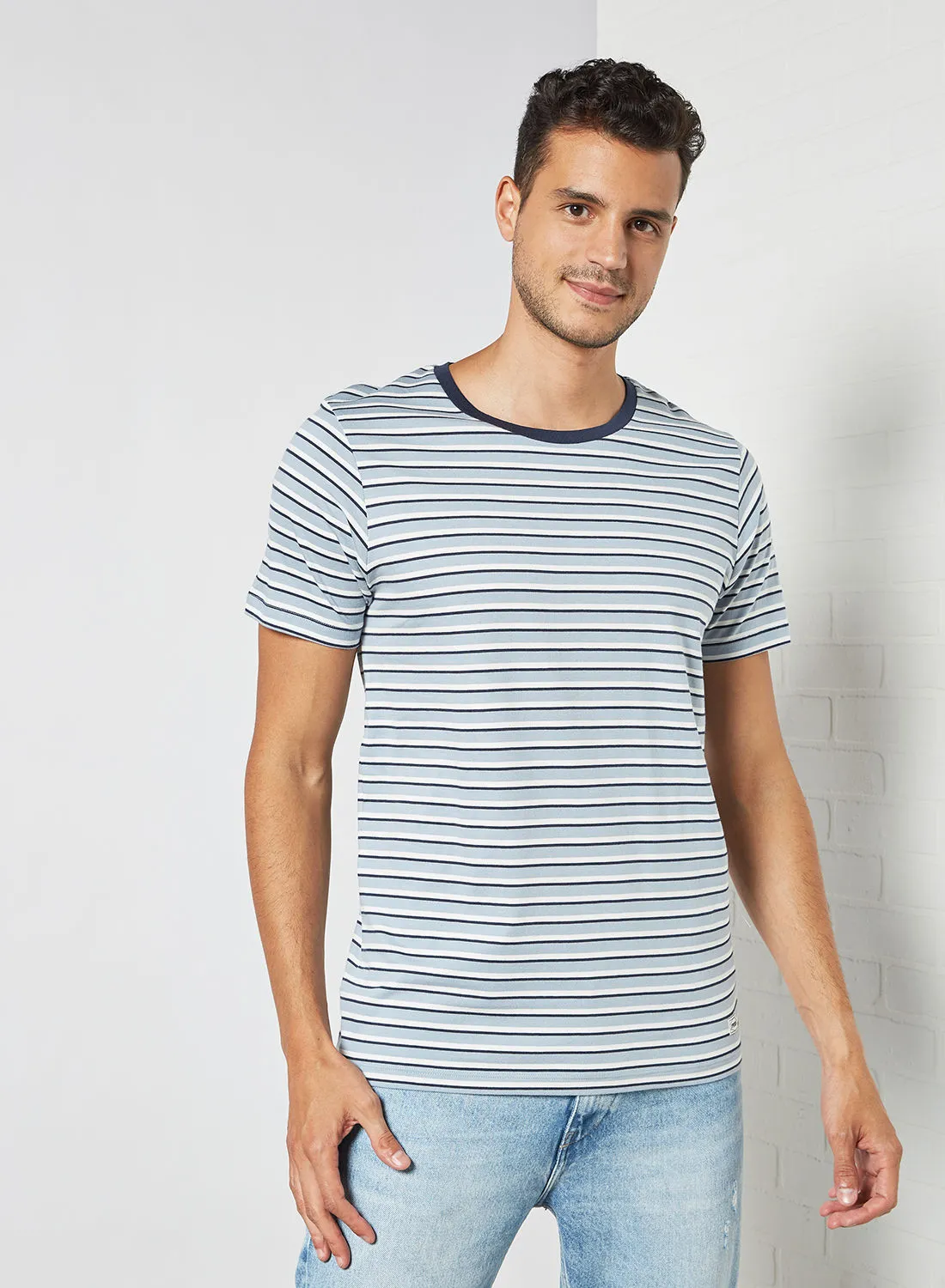 PRODUKT Stripe Print T-Shirt Light Blue