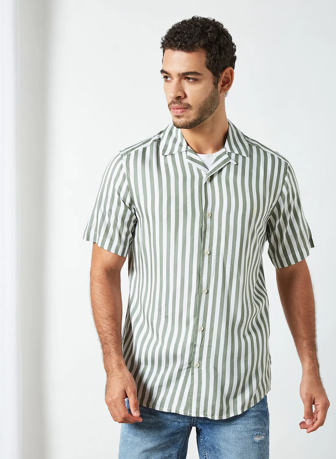 ONLY & SONS Wayne Striped Shirt Hedge Green