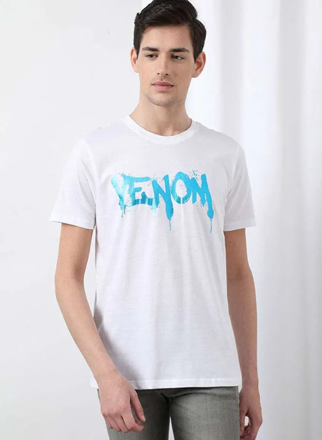 DRIP Venom Printed Round Neck Regular Fit T-Shirt Snow White