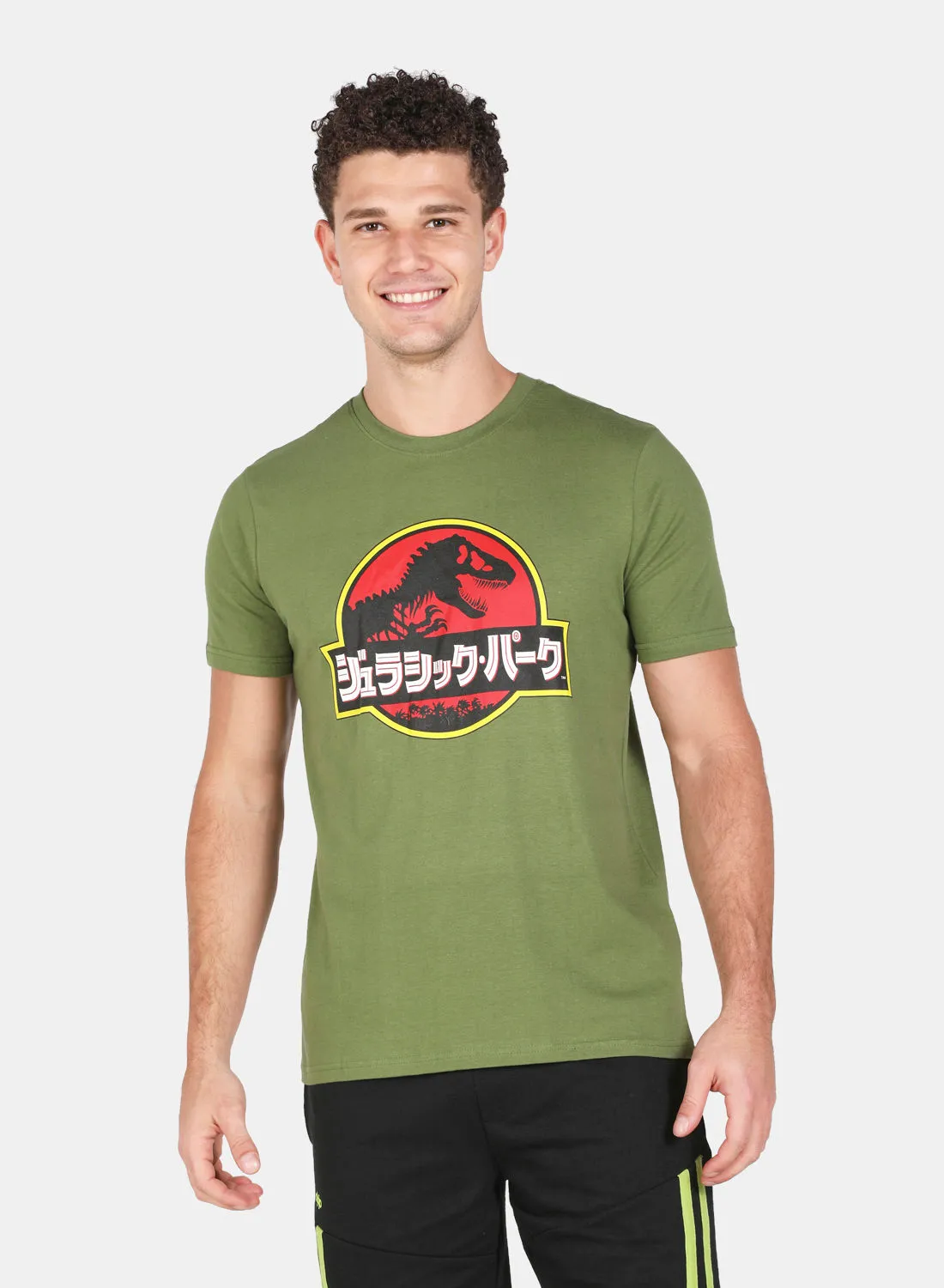 DRIP Graphic Printed Crew Neck T-Shirt Olive/Red/Black