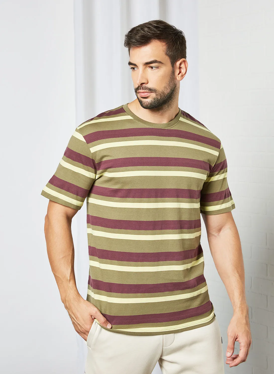 JACK & JONES Stripe Print T-Shirt Olive