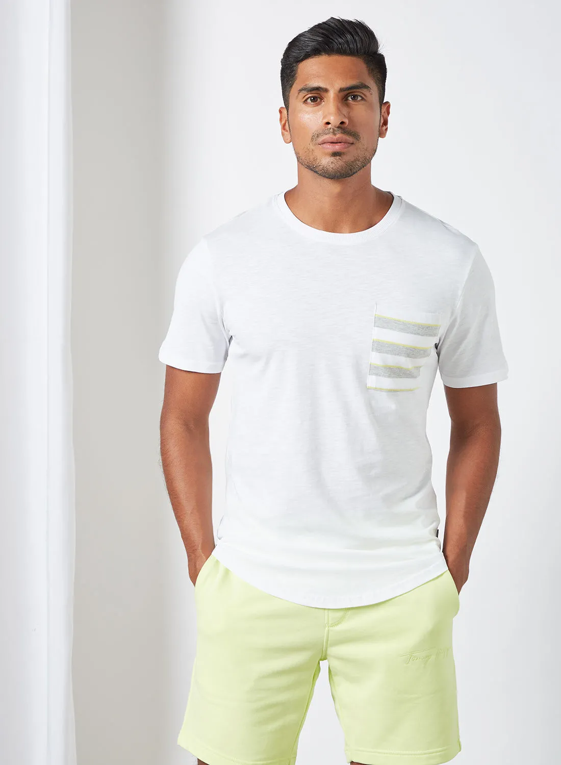 ONLY & SONS Striped Pocket T-Shirt أبيض