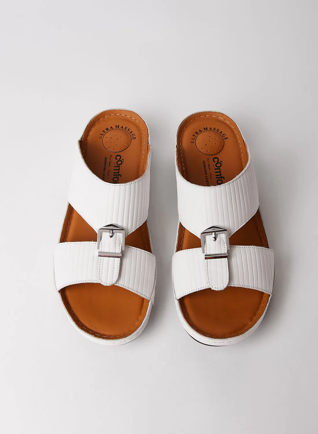 Comfort Plus Textured Leather Sandals White