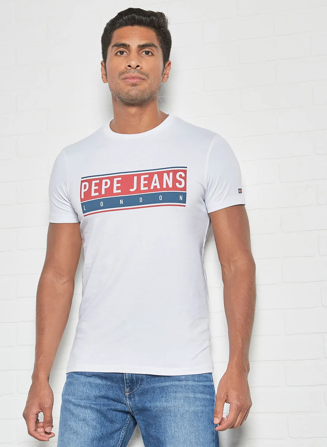 Pepe Jeans تي شيرت بشعار مربع لندن ، أبيض