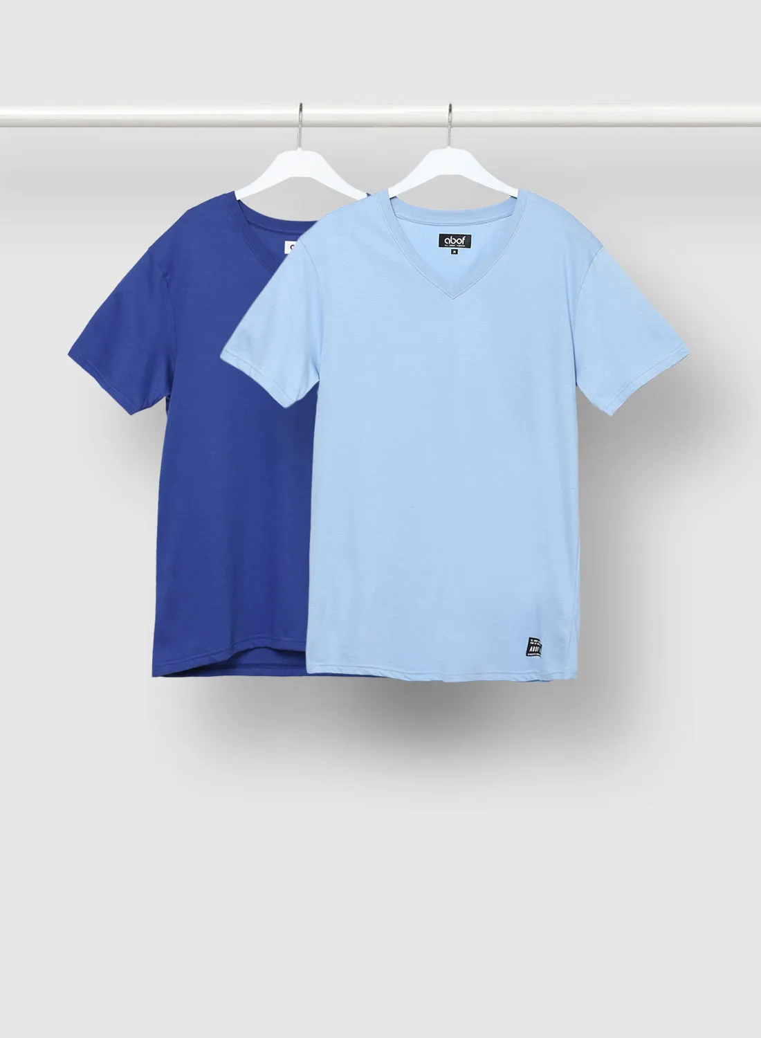 ABOF 2 Pack Of V-Neck Regular Fit Plain T-Shirt Light Blue/Dark Blue