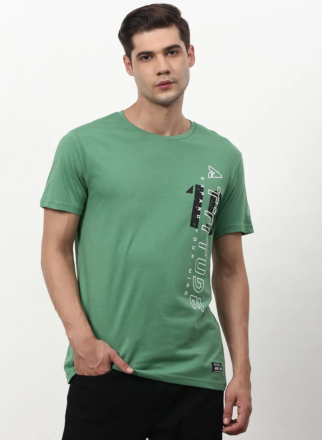 ABOF Graphic Printed Crew Neck Regular Fit T-Shirt Jungle Green