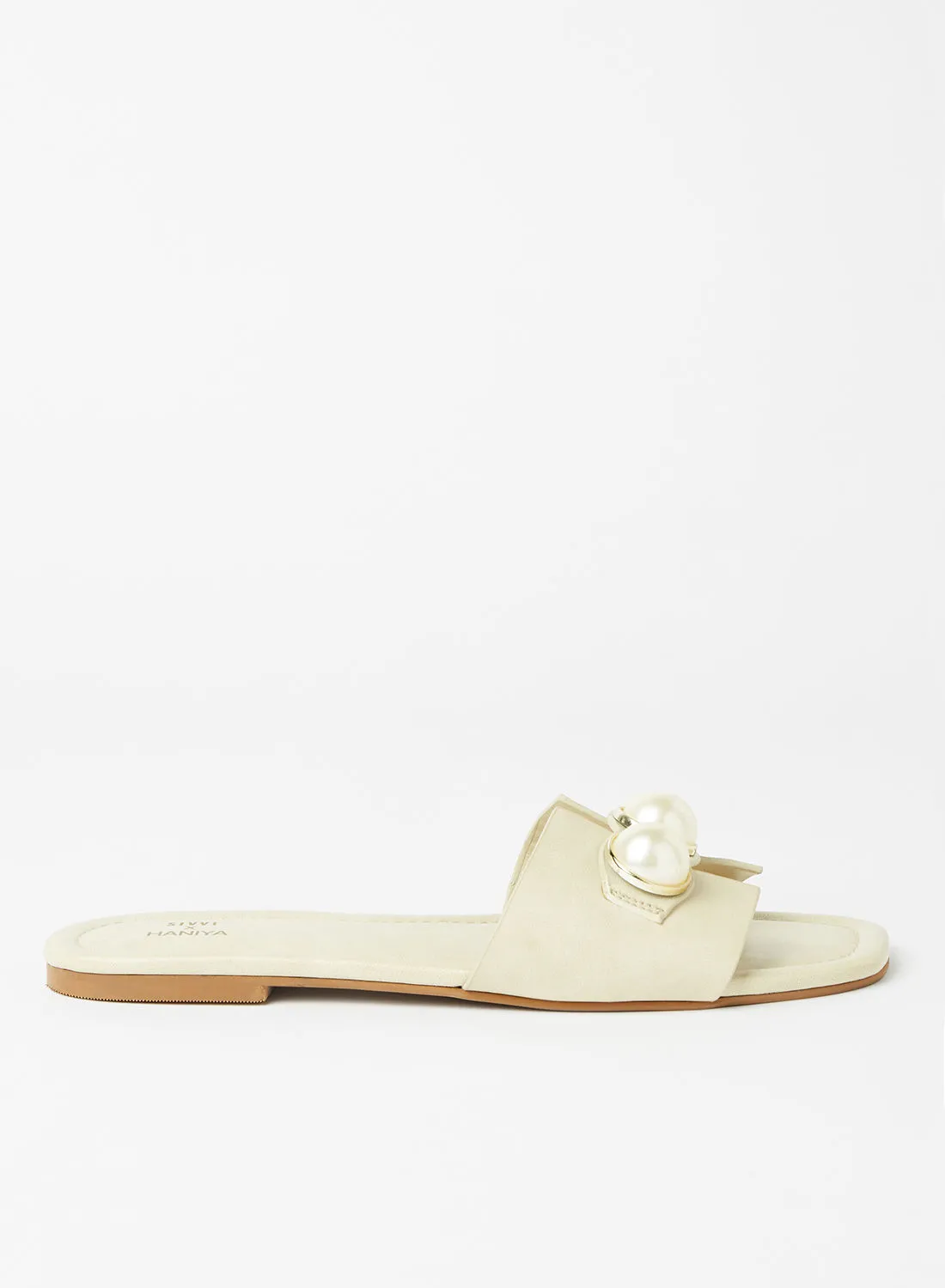 SIVVI for HANIYA Faux Pearl Flat Sandals light beige