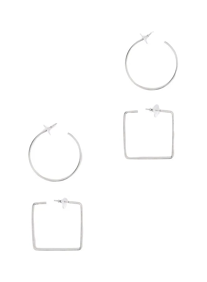 R&B 2-Piece Geometric Design Hoop Earrings Set