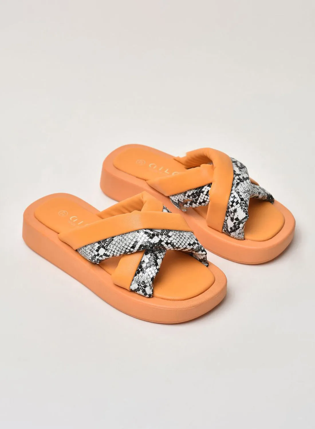 Aila Animal Printed Criss-Cross Strap Platform Sandals Honey/Black/Grey