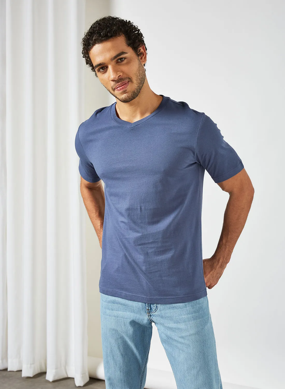 MANGO Regular Fit T-Shirt Blue