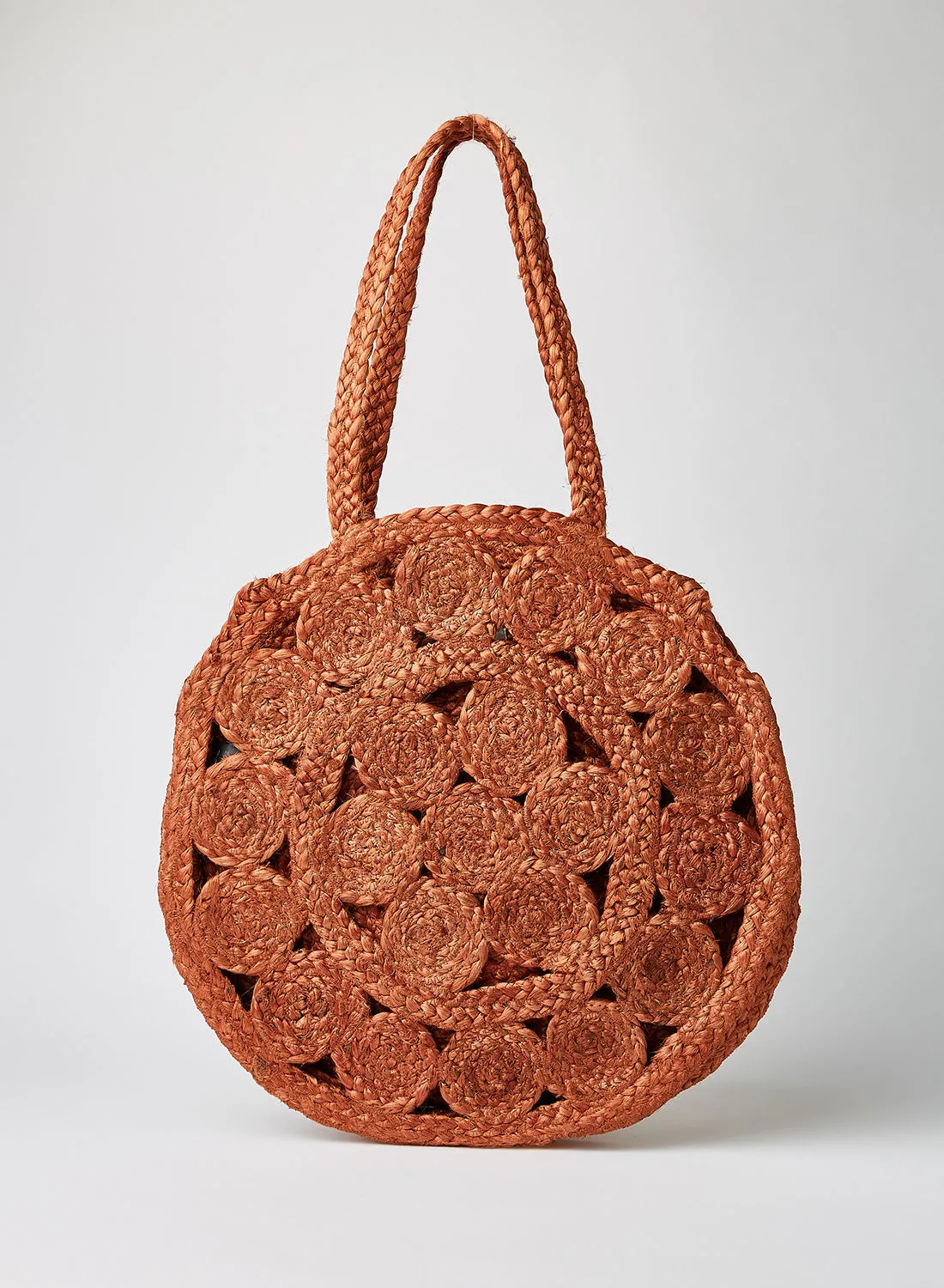 ONLY Johanne Round Jute Flower Tote Bag Brown Patina