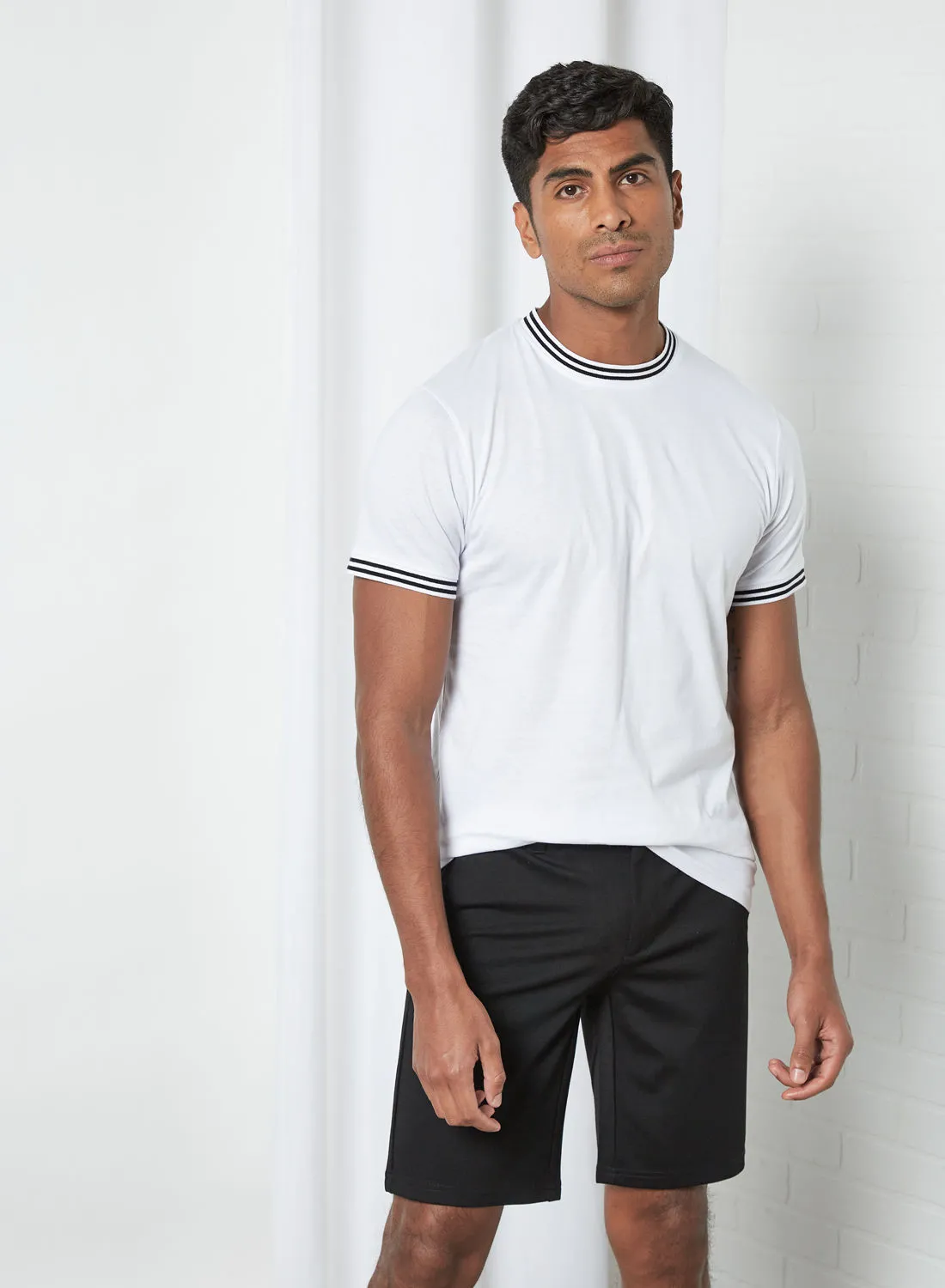 BRAVE SOUL Contrast Stripe Trim T-Shirt Optic White