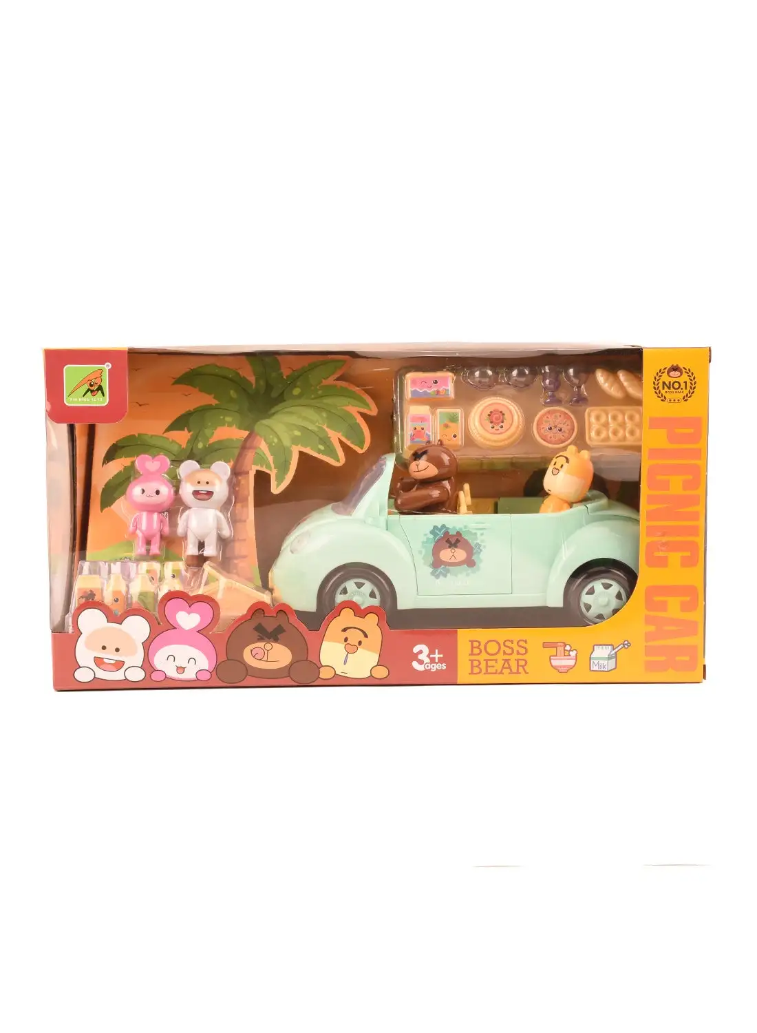 Pinming Complete Holiday Picnic Car Vehicle Playset For Kids With Boss Bear Figure Set