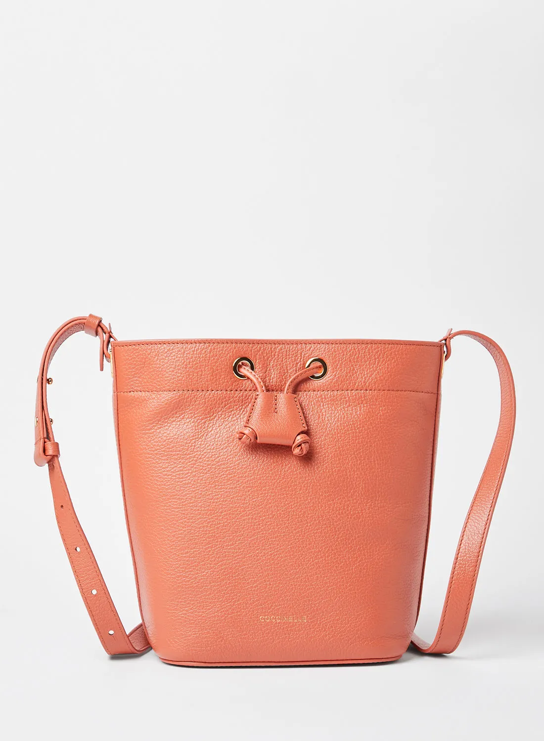 COCCINELLE Grained Leather Bucket Bag Coral
